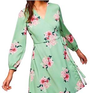 slim fit dress slacks Loft Green Floral Wrap Dress- Size 12 – The Saved Collection
